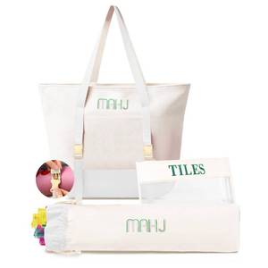 lot 1995 image: Mykng Nzw Empty Mahjong Tile Bags Set for American Tiles and Racks,Canvas Tote Bag with Mat Holder Accessories Organizer,Portable Mahjong Case Drawstring Protective Sleeve for Rack Pushers,Beige