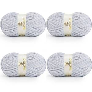 lot 2059 image: BATELO Velvet Chenille Yarn for Crocheting & Knitting 1440 Yards, Soft Thick Fluffy Bulky Blanket Yarn, 4 Pack of 10.5oz (Blue Grey)