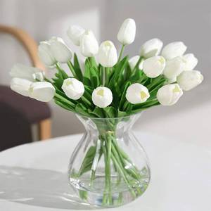 lot 2064 image: DEEMEI Tulips Artificial Flowers 20 Pcs White Fake Tulip Stems Real Touch PU Tulips for Easter Spring Wedding Bouquet Home Centerpiece Floral Arrangement Table D�cor