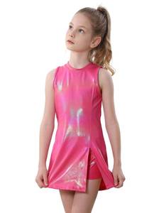lot 2068 image: Dance Costumes for Girls Size 3t 4t Sparkly Rose Sleeveless Side Split Party Dress with Shiny Shorts 110
