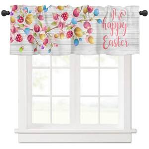 lot 2070 image: Window Curtains Valance Rod Pocket Curtain Drapery for Living Room Kitchen Bathroom, Easter Egg Peach Blossom, Soft&Washable Small Window Treatment Valances, Spring Wood Grain, 1 Panel, 54x18inch