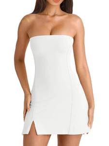 lot 2072 image: HYZ Womens Tube Strapless Sleeveless Y2K Split Party A-Line Mini Dress White M