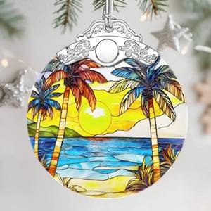 lot 2086 image: Christmas Ornaments Stained Glass Ornament, Christmas Tree Ornament, Hanging Ornaments for Home Decor & Xmas Tree Decorations �� Exquisite Holiday Decor, Gifts & Holiday Present - Beach Sunset 10 pack