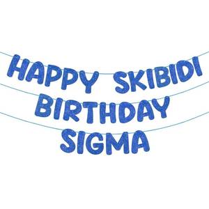 lot 2116 image: Fulmoon Pre Strung Happy Skibidi Birthday Sigma Banner Glitter Funny Zoomer Gen Z Slang Birthday Party Supplies Gen Z Slag Party Decorations Sign Gift (Navy Blue)
