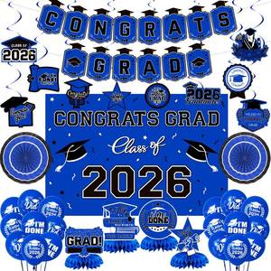 lot 2134 image: Graduation Decorations 2026 Blue Themed Set, Congrats Grad Banner Class of 2026 Backdrop Balloons and Streamers Kit High School and College Graduation Party Supplies