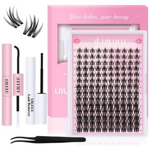 lot 2143 image: UILULU DIY Lash Clusters Kit 140 Individual Clusters False Eyelashes, Cluster Eye Lash Extensions Kit with Bond & Seal, Remover, Tweezers, Fake Eyelash D Curl-0.07-8-18MM(U21 Lash Kit)