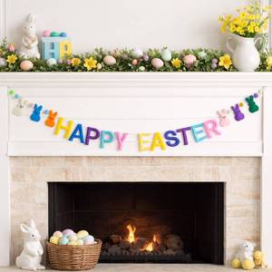 lot 2148 image: OBUSATT Easter Banner Decorations Pre-Strung 3D Colorful Felt Happy Easter Garland with Pompom Ball 8.2 Ft Bunny Felt Hanging Banner Garland Decor for Spring Classroom Home Wall Birthday Party Favors