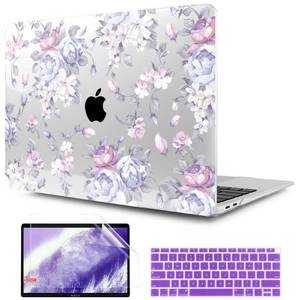 lot 2186 image: TWOLSKOO Transparent Hard Plastic Case Silicone Keyboard Cover Screen Protecor Compatible with 2018-2021 MacBook Air 13 inch A1932 A2179 A2337 M1 Purple Peony