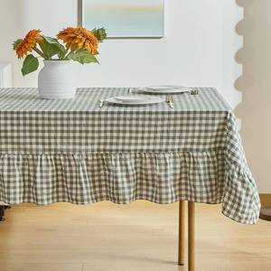 lot 2188 image: kisswish Sage Green Gingham Tablecloth, 100% Washed Cotton, Classic Vintage Decorative Table Cover, Buffalo Plaid Checkered Ruffled Table Cloth for Kitchen Dining Room Party (Rectangle, 70 x 52 in)