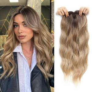 lot 2193 image: Molefi Hair Toppers for Women with Thinning Hair 20inch Wavy Clip in Topper with Large Base Synthetic Affordable Wiglets with Face-Framing Curtain Bangs for Daily Wear