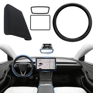 lot 2201 image: Falnova White Interior Protection Kit for Tesla Model Y 2025 2026 Model 3 2024-2026, Nappa Leather Steering Wheel Cover and Armrest Cover Set, Touchscreen Edge Protector, Rearview Mirror Cover