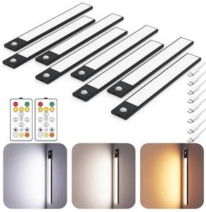 lot 2216 image: 12 Ultra-Thin Under Cabinet Lighting Cordless, Aluminum Alloy Under Counter Lights for Kitchen, 3-Color-Temps Magnetic Closet Lights, Rechargeable Motion Sensor Light Indoor (8 Pack, Black)