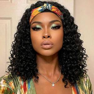 lot 2224 image: Matthia Curly Headband Wig 12inch Synthetic Headband Wigs for Black Women, Deep Wave Curly Half Wigs with Headbands for Daily Party Use