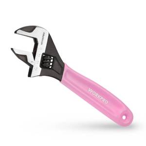 lot 2230 image: WORKPRO 6-Inch Pink Adjustable Wrench, Cr-V Steel, Wide Jaw Black Oxide Wrench, Metric & SAE Scales, for Home, Garage, Workshop and DIY-Pink Ribbon