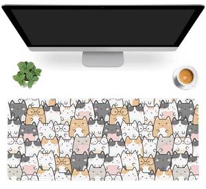 lot 2243 image: Kawaii Cute Cats Desk Mat,Cartoon Animals Extended Gaming Mouse Pad,Large Non-Slip Rubber Base Mousepad with Stitched Edges,Waterproof Mouse Mat Desk Pad for Office Game Home 35.4x15.75 in