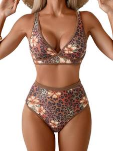 lot 2244 image: Aidonger Womens High Waisted Bikini Sets Two Piece Color Block Triangle Swimsuits Sexy V Neck Bathing Suits L