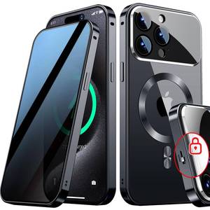 lot 2246 image: Full Camera Protection& Mechanical LockMagnetic Privacy Case for iPhone 15 Pro MaxCompatible with MagSafeCD Metal Ring Full Body Shockproof Metal Bumper, 9H Anti Peeping Glass Cover-Black