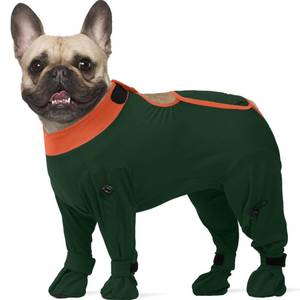 lot 2248 image: ROZKITCH Dog Onesie with Feet Covered, Prevent Licking & Shedding Recovery Suit, e-Collar Alternative 4-Sleeve with Adjustable Leg Straps, Post-Surgery Bodysuit for Medium Dogs Green M