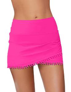 lot 2249 image: GRAPENT Womens Tassels Mid Waist Tulip Hem Shirring Swim Skirt - Hot Pink, Size 46