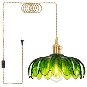 lot 3964 image: Beser�Win Plug in Pendant Light, Hanging Lights with Plug in Cord, Hanging Light Fixture with Green Glass, E26 Pendant Lighting for Kitchen Island, Bedroom, Dining Room, Living Room