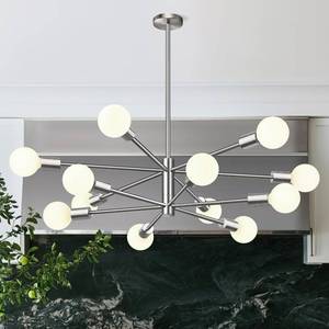 11"-52" Height Adjustable Modern Chandelier Ceiling Light Fixture, 12-Light Sputnik Chandeliers Brushed Nickel Mid Century Chandelier Over Table, Chandeliers for Dining Room (Bulbs Not Included)