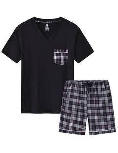 lot 4067 image: MoFiz Mens Pajama Set Summer Pjs Sleepwear Nightwear Lightweight Quick Dry Soft Short Sleeve V-Neck Pjs Sleep Set With Pocket 55 2XL