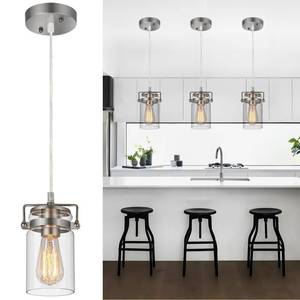 lot 4071 image: foucasal Industrial Pendant Lighting for Kithen Island, Brushed Nickel Pendant Light Fixture with Clear Glass Shade Modern Mini Ceiling Light Fixture Adjustable Kitchen Island Lighting(E26 Base)