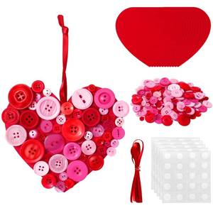 lot 4077 image: Whaline 12 Sets Button Valentines Ornament Kit Pink Heart Button Craft Hanging Decorations for DIY Home Activities Wedding Anniversary Party Favors Supplies