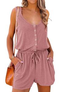 lot 4104 image: PRETTYGARDEN Womens Summer Casual Shorts Jumpsuit Plain Scoop Neck Button Down Sleeveless Tank Top Rompers With Pockets(Dusty Pink,Medium)