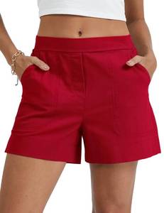 lot 4115 image: Micoson Womens Summer Linen Shorts Casual Mid Waisted Wide Leg Shorts Loose Comfy Short with Pockets 2026 Red XL