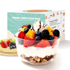 lot 5568 image: KEINVE Trifle Bowl Set with Lids, 97oz & 135oz Glass Serving Bowls, BPA-Free Borosilicate Salad & Fruit Bowls, Airtight Food Storage Containers, Ideal for Layered Desserts & Holiday Parties