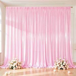 lot 5599 image: Pink Satin Backdrop Curtains 2 Panels - Glitter Photo Drapes for Baby Shower, 10x10FT Shimmer Back Drop Cloth, Wrinkle Free for Birthday Party Prom Wedding Photography Background