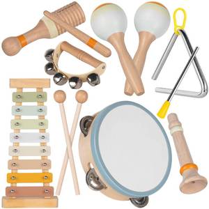 lot 5601 image: Stoies Wooden Toddler Musical Instruments with Xylophone, Maracas, Triangle, Tamburine for Babies and Kids, Eco Friendly Montessori Educational Toy