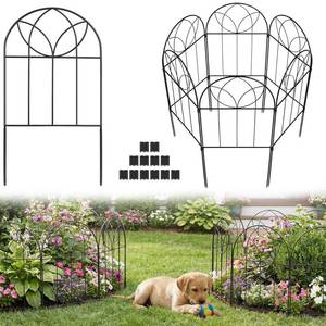 lot 5605 image: Small Garden Fence Animal Barrier, Decorative Garden Fence 24in(H) x 6ft(L), 6 PCS Rustproof Metal Fences Panel, Arch Black No Dig Fences, Rabbit and Dog Border Fencing for Flower Bed, Patio