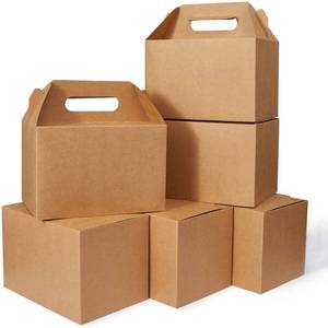 lot 5612 image: Happyhiram 30 CT 9x6x6 Large Box Lunch Boxes Cardboard Paper with Handles Kraft Brown, Gable Gift Boxes Party Favor Boxes Barn Style Carry Out Box Recyclable Packaging Boxes for Food Cookies Baby