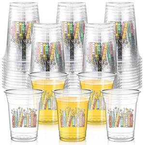 lot 5618 image: Qinyoung 50 Pcs 16 oz Book Theme Party Cups Book Club Birthday Party Supplies Library Reading Themed Cups for Reading Tableware Supplies