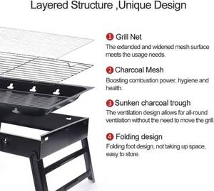 lot 5625 image: Portable Charcoal Grill Foldable 17 BBQ Charcoal Grill Compact Tabletop Barbecue Grill Small BBQ Grill for Outdoor Travel Backyard Picnic Beach