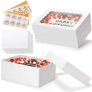 lot 6242 image: COTOPHER 14x10x6 In Sheet Cake Boxes, 16 Pcs White Bakery Boxes with Large Window (8 Boxes & 8 Boards), Cake Containers for Quarter Cakes, Donuts, Cupcakes, Brownie, Pastry & Pies Packaging
