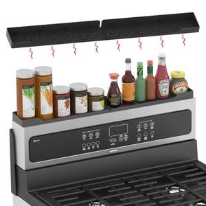 lot 6246 image: ACPULSE Stove Top Shelf 30 Inch, Magnetic Over the Stove Top Shelf, Silicone Oven Spice Rack Organizer Storage Organization for Kitchen, Black