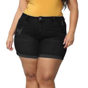 lot 6251 image: Sghenr Plus Size Womens Ripped Denim Jean Shorts High Waisted Stretchy Folded Hem Short Jeans(SolidBlack,24W)