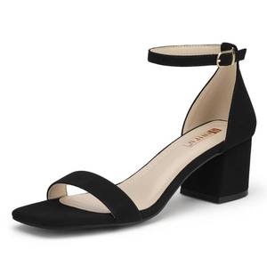 lot 6254 image: IDIFU Black Heels Chunky Block Low Short Square Open Toe Heel Sandals Ankle Strap Small Thick Ladies Dress Shoes for Women Work Prom Party Summer Comfortable Cute Trendy Heels(Black Nubuck, 8)