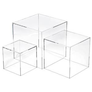 lot 6257 image: 3 Pcs Acrylic Boxes for Display, 3 4 5 Small Square Clear Acrylic Cube with Hollow Bottoms, Nesting Riser Display Stand Shelf Food Risers for Buffet Table Dessert Collectibles Jewelry Figures Show