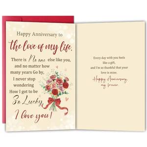 lot 6267 image: Bewoow Romantic Anniversary Card Gift for Husband Wife, Sweet Anniversary Card Gift for Boyfriend Girlfriend Partner Couple, Heartfelt Love Cards for Him Her there is Christmas and birthday cards five pack