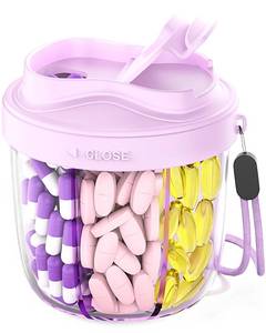 lot 6286 image: Cute Pill Organizer,Pill Dispenser with 7 Large Compartments,Portable Pill Bottle Box with Wide Opening for Easy Use, Anti-Mix Pills Organizer for Travel,Includes 20 Pcs Sticky Labels��Purple�� 3 Pack