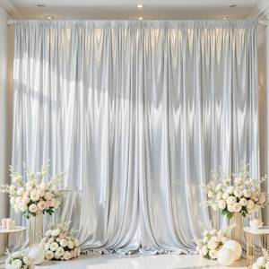 lot 6316 image: Silver Satin Backdrop Curtains 2 Panels - Glitter Photo Drapes for Baby Shower, 10x10FT Shimmer Back Drop Decor, Wrinkle Free for Birthday Party Prom Wedding Anniversary Background