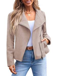 lot 6324 image: AUTOMET Women��s Faux Suede Leather Jacket, Cropped Open Front Coat for Fall Winter Spring, Cardigan Style Apricot M
