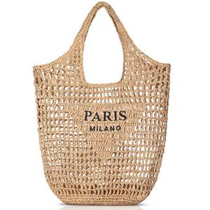 lot 6326 image: Pleneal Straw Beach Bags for Women - Handmade Woven Rattan Straw Large Boho Tote Handbag Purse, Summer Mesh Hollow Shoulder Bag for Vacation Market