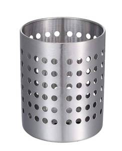 lot 6336 image: Stainless Steel Kitchen Utensil Holder Flatware Cylinder Silverware Draining Organizer Drying Rack with Round Drain Holes for Forks, Knives, Spoons, Chopsticks