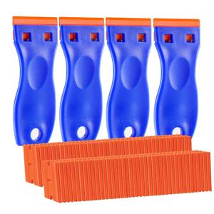 lot 6369 image: JVSEYTE 4 PCS Plastic Razor Blade Scraper and 120 PCS Plastic Razor Blades, Cleaning Scraper Tool for Remover, Adhesive, Stickers, Decals, Glass, Labels, Cars Windows