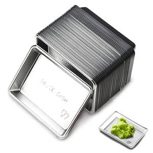 lot 6380 image: Xanadued 400 Pack Disposable Plastic Sauce Dishes, Silver, Rectangular, Stackable, Eco-Friendly, Ideal for Condiments and Appetizers